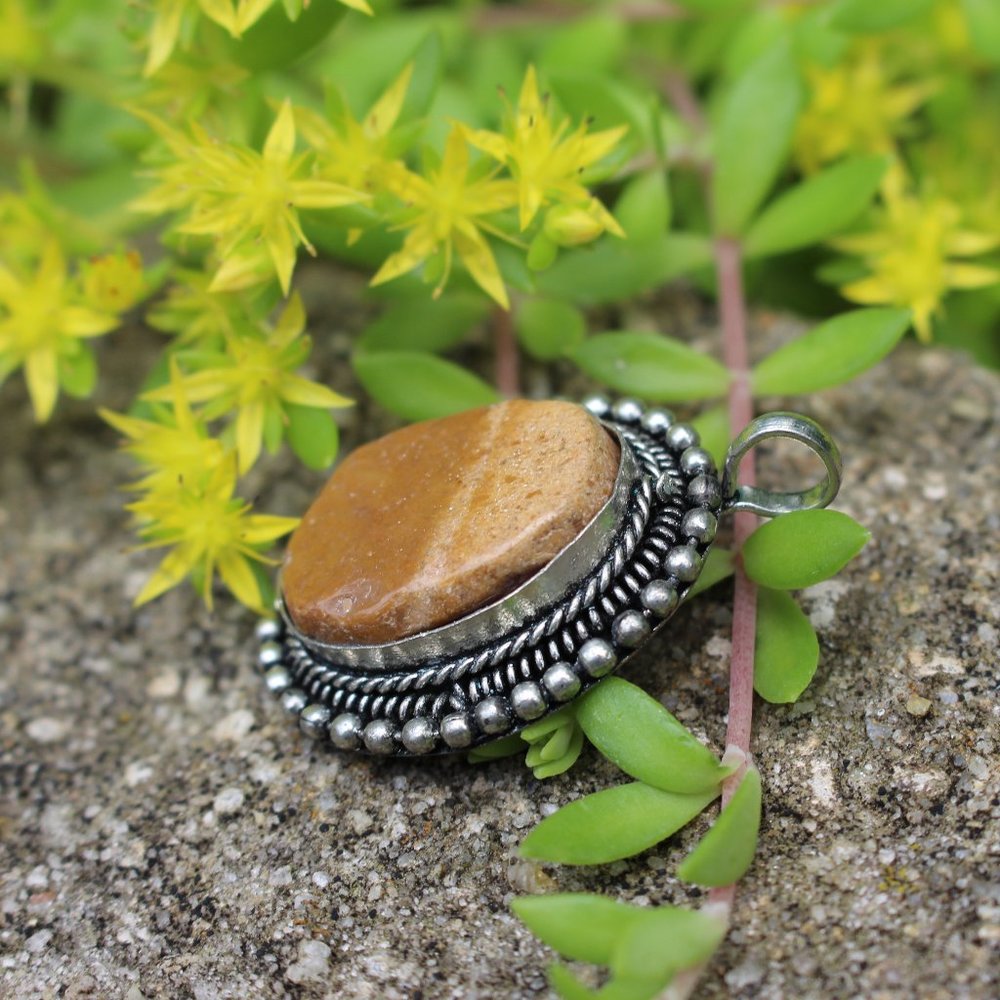925 Silver Brown Stone Set Pendant Nature Natural